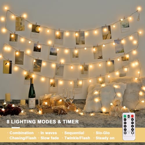 JMEXSUSS Globe Battery Operated Christmas Lights Indoor, 100 LED Battery Powered String Lights Outdoor Waterproof, 33ft Christmas String Light with Remote Timer for Bedroom Camping Decor, Warm White - color: Warm White, size: 100 LED Battery