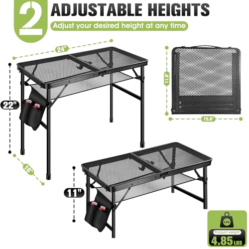 Ciavca Upgraded Folding Grill Table - Metal Portable Camping Table, 2 Height Adjustable Max 22", Lightweight Foldable for Outside BBQ 24"x15.8" - size: 24"x15.8"x22"