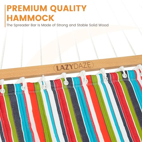 Lazy Daze Hammocks 12 FT Quilted Fabric Double Hammock with Spreader Bars and Detachable Pillow, 450lbs Weight Capacity, Bright Stripe - color: Bright Stripe