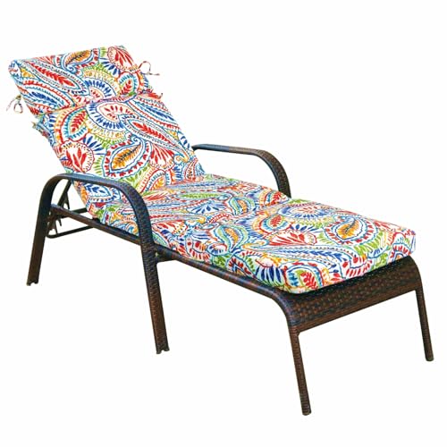 JMGBird 73" Outdoor Chaise Lounge Cushion - Thick Padded Tri-Fold Waterproof Patio Cushion with Removable Cover & Ties, Paisley Pattern - color: Paisley Print
