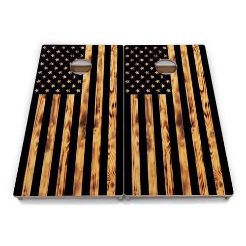 Cornhole Solutions PRO Tournament Cornhole Bundle – Regulation 4 ft x 2 ft Professional Set – ¾″ Baltic Birch Plywood – Folding Legs – UV Printed & Clear Coated – Made in USA - color: Burnt Flag