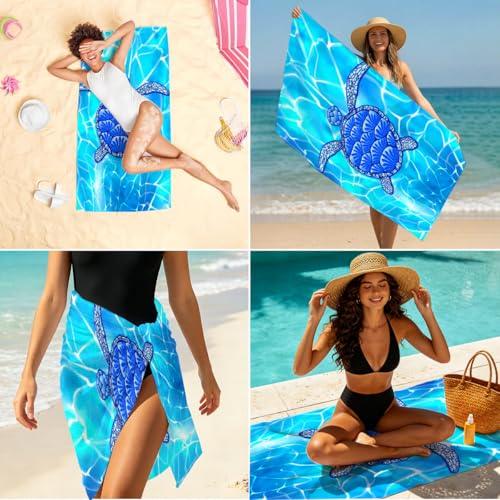 Sea Turle Microfiber Lightweight Beach Towel Sand Free Quick Dry Absorbent Thin Towels Blanket for Swimming Pool Camping Beach Vacation Essentials Accessories Travel Things for Cruise Bath - color: Lcs Multicolor 1540