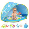 Baby Beach Tent, Pop Up Beach Tent Sun Shade for Beach, Portable Shade Pool UV Protection Sun Shelter for Infant with Beach Sand Toys Set - color: Patterned Blue
