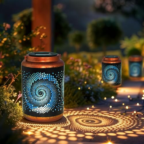 DIBIEECN Mothers Day Gifts for Mom, Birthday Gifts Grandma Ladies Solar Lanterns Outdoor Hanging Hollowed-Out Metal Waterproof LED Garden Decor Outside for Patio Yard Porch, Blue, 1 Pack - style: Blue