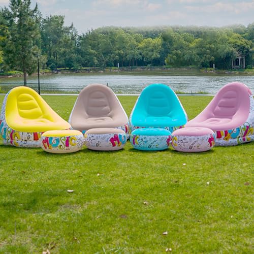 Zunate Inflatable Lounger Chair with Foot Stool, Portable Air Sofa Bed for Camping, Outdoor, Beach & Patio - Flocking Fabric, Foldable & Includes Repair Patch (Pink) - color: Pink