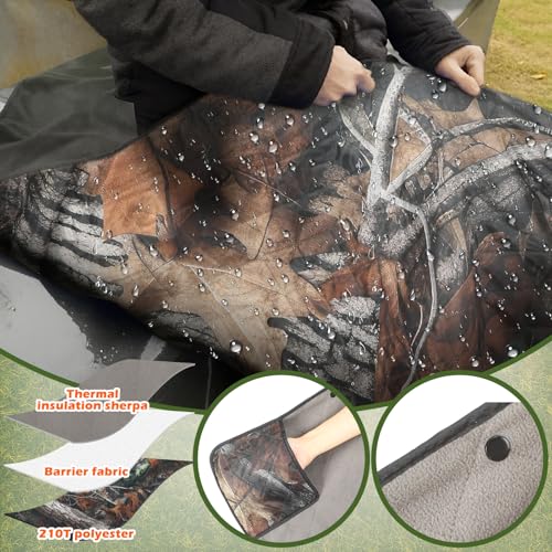 VitalCozy 55" x 95" Waterproof Woobie Camo Blanket for Hunting Extra Outdoor Stadium Blankets Sherpa Lining with Hood and Storage Pocket for Deer Duck Hunting Gear Blind Accessories(Bionic Bush Camo) - style: Bionic Tree Camo