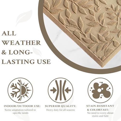 Beige Leaves Outdoor Indoor Entrance Doormats, Absorbent Durable Heavy Duty Welcome Front Door Mat,Thick Natural Rubber Back,Easy Clean Entryway Mat 23x35 Inch, Low Profile - color: Leaves-beige, size: 1'11" x 2'11" (Rectangular)