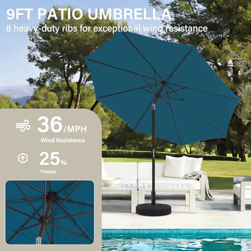 MEWAY 9ft Patio Umbrella Outdoor Table Umbrellas with Push Button Tilt and Crank, Market Umbrella 8 Sturdy Ribs for Deck, Garden, Pool and Backyard, Lake Blue - color: Lake Blue, size: 9ft