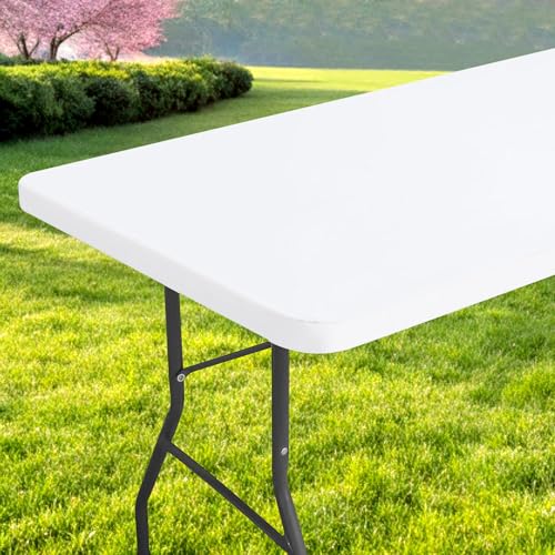 Rectangle Table Cloth, Waterproof Elastic Fitted Tablecloth for 4 Foot Folding Tables, Washable Polyester Tablecloths for Picnic, Camping, Outdoor (White, 30"x48") - color: White, size: 48" x 30" (Rectangular)