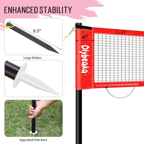 20ft Outdoor Volleyball & Badminton Combo Net Set for Backyard Beach with Adjustable Poles, Durable Anti-Sag Net, PU Volleyball, 2 Aluminum Rackets - color: Red