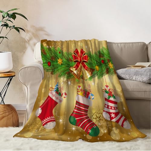 YeeJu Christmas Decorative Throw Blanket Gold Christmas Stockings Throw Blanket for Couch Sofa Bed Soft Cozy Lightweight Fuzzy Plush Fleece Blankets and Throws Xmas Winter Holiday Blanket 50x60 - color: Chrsitmas-23, size: 50"x60"