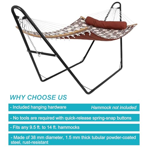 Universal 2 Person Hammock Stand, Heavy Duty Steel Hammock Stand 550 Lbs Capacity, Adjustable Portable Hammock Stand, Fits 9 to 14 Foot Hammocks for Outdoor Indoor with Chain, Hook, and Carrying Bag - size: Large