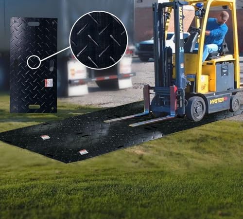 Mytee Products 12Pcs 2' x 4' Ground Protection Mats w/ 22 Pcs Single Connectors - Double Sided Diamond Plated Tread Design High Density Polyethylene Mat, Easily Supports 20 Ton Loads on Lawns, Dirt - size: 12 - Pack