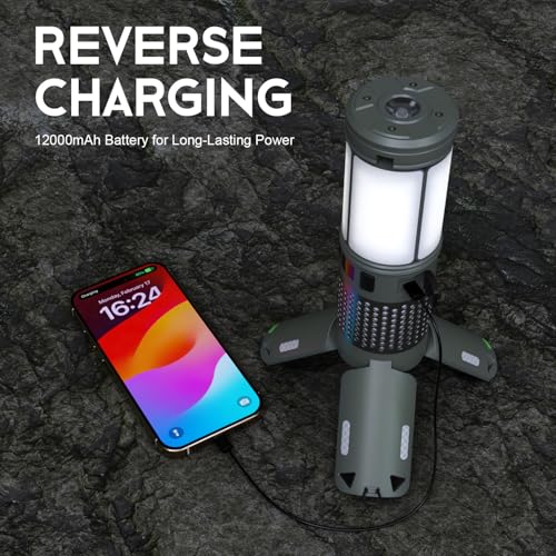 Telescopic Camping Lights, Rechargeable Camping Lights with Stand,12000mAh Collapsible Camping Lanterns, Magnetic Base Portable Flashlights IPX5 Waterproof for Camping,Hiking,Emergency Use