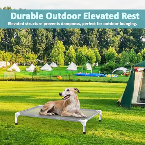 Elevated Dog Bed with Teslin Cooling Fabric - Lightweight Dog Cot for Large Dogs, Waterproof & Washable Breathable Mesh, Raised Pet Bed for Indoor Outdoor Use, Anti-Slip, Easy Clean - size: L-Gray