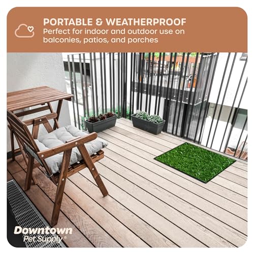 Downtown Pet Supply Dog Grass Pad with Tray, 16 x 20 - Outdoor and Indoor Potty System for Dogs with Replaceable Synthetic Grass Pee Turf - Portable and Waterproof Turf Dog Potty - size: 16" x 20"