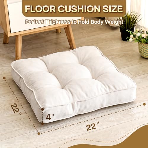 1 MIDDLE ONE Floor Pillow Set of 2, Memory Foam Floor Cushions for Adults, Large Meditation Pillow for Sitting, 22 x 22 Inches (Square | Beige) - color: Square | Beige