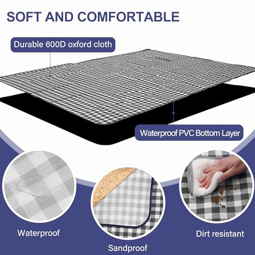 HX&OD Picnic Blanket Outdoor Extra Large Picnic Mat 80"X60" Camping Blanket Beach Blanket Foldable Waterproof Sand Mat Hiking Travel Family Concerts(Blue) - color: Blue, size: 80”x 60”