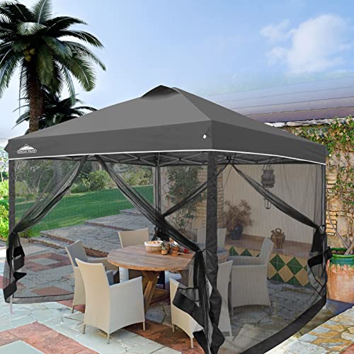 EAGLE PEAK 10x10 Outdoor Easy Pop up Canopy with Netting, Instant Screen Party Tent with Mesh Side Walls, Gray - color: Gray