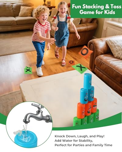 2-in-1 Giant Tic Tac Toe and Can Toss Game - Outdoor Games for Kids & Family, Backyard and Indoor Party Game Set with Bean Bags & Storage Bag
