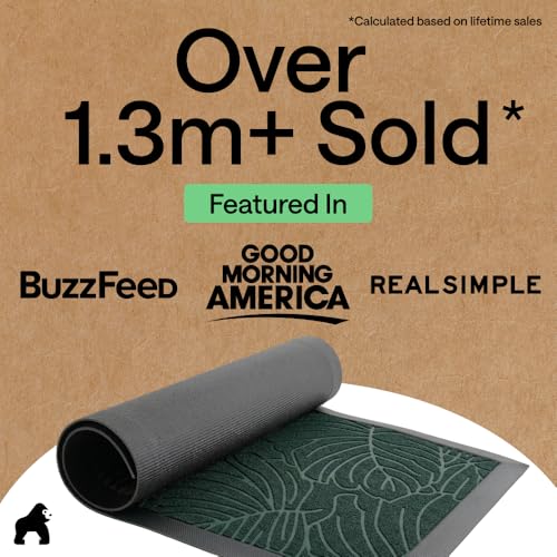 GORILLA GRIP 100% Waterproof All-Season WeatherMAX Doormat, 60x24, US Designed Natural Rubber, Stain and Fade Resistant, Low Profile Indoor Outdoor Door Mats, Easy Clean Patio Mat, Green Palm - color: Green Palm, size: 60" X 24"