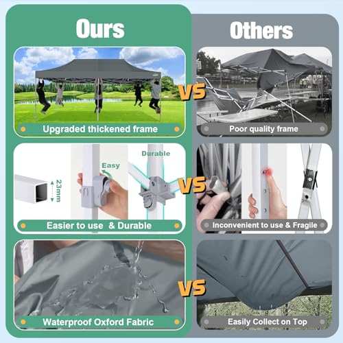 COBIZI 10x20 Canopy Tent, Heavy Duty Pop up Canopy with Sidewalls, Waterproof Easy Setup Canopy with Mosquito Netting, Outdoor Instant Screen Tents for Parties, Wedding with Roller Bag, Gray - color: Gray, size: 10x20FT