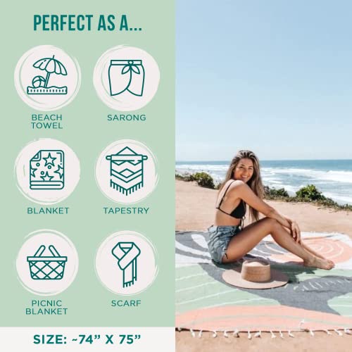 Sand Cloud Extra Large Turkish Beach Towel - Sand Free - 100% Organic Turkish Cotton Yarn - Quick Dry Towel for Beach, Picnic, Blanket or Bath - As Seen on Shark Tank - Marine Life (Whale Fin) - color: Whale Fin, size: X-Large