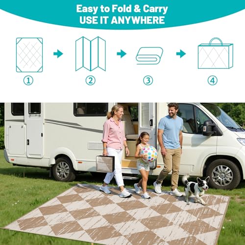 HEBE Checkered Outdoor Rug Waterproof 5x8, Reversible Plastic Straw Rug RV Camping Rug, Indoor Outdoor Patio Mat Clearance, Outside Carpet for Porch,Deck,Camper,Balcony,Backyard,Picnic - color: Light Beige, size: 5' x 8' (Rectangular)