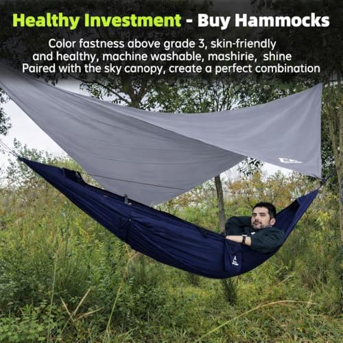 Camping Hammock with Mosquito Net and RainFly Tarp - 2 Person Hammock, Portable Parachute Nylon Hammock for Outdoor, Hiking, Backpacking, Backyard, Travel (Up to 500lbs) - Midnight Blue - color: Midnight Blue