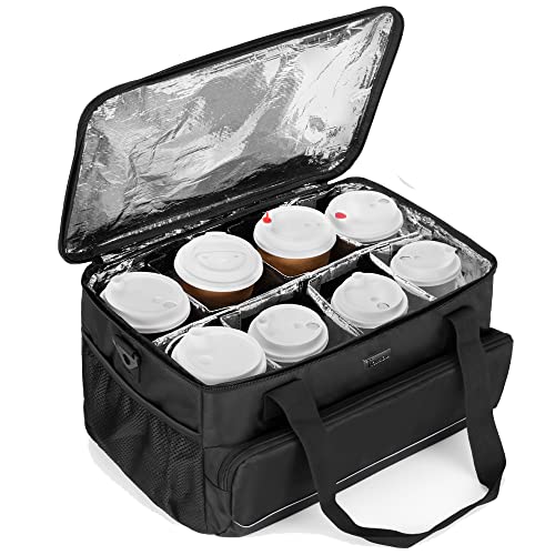 Trunab Reusable 8 Cups Drink Carrier for Delivery with Adjustable Dividers, Handle with Carrying Strap Tote Holder Insulated Bag for Beverages,Food Take Out,Outdoors - color: Black, size: 8-Cups