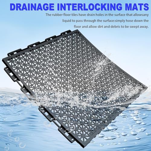 16 PCS Modular Interlocking Cushion Interlocking Floor Tiles with Hole Drainage Mat 10" x 10" Non Slip Pool Deck Mat Outdoor for Drain Deck Pool Patio Shower Kitchen Balcony (Black&Grey) - color: Black&grey