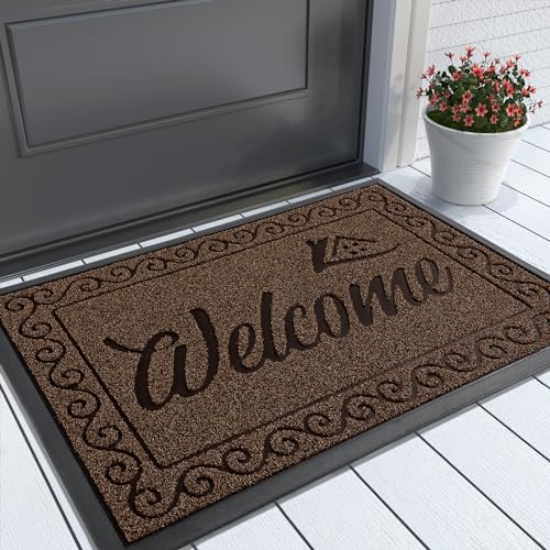 Yimobra Welcome Mat, Heavy Duty Sturdy Door Mats for Home Entrance Outdoor Indoor, Front Doormat for Outside Patio Floor Entry Porch Garage Office, Waterproof, Low Profile, 29.5x17, Coffee - color: Coffee, size: 29.5x17 Inch