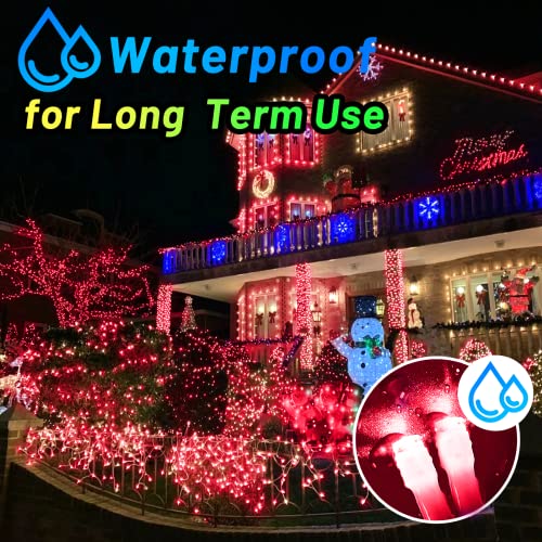 KNONEW Outdoor Christmas Lights 300 LED 99ft String Lights 8 Modes & Memory Fairy Light Plug in Waterproof LED String Lights for Xmas Yard Tree Wedding Party Holiday Decorations (Red) - color: Red, size: 99FT 300 LED