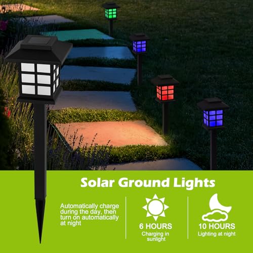 Sunexinlo 12-Pack Solar Walkway Lights,Solar Pathway Lights Outdoor, Auto Charge/Discharge Ground Lamp, Solar Outdoor Lights for Yard, Pathway, Driveway, Pool & Patio Decoration (Colorful) - color: Colorful