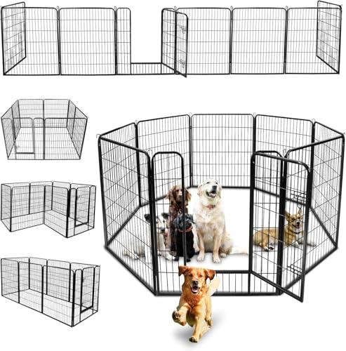 LEMY 8 Panels 40 in Pet Playpen Heavy Duty Metal Dog Exercise Fence Barrier，Outdoor & Indoor Foldable Pet Exericse Pen w/Door,Black - size: 40 In