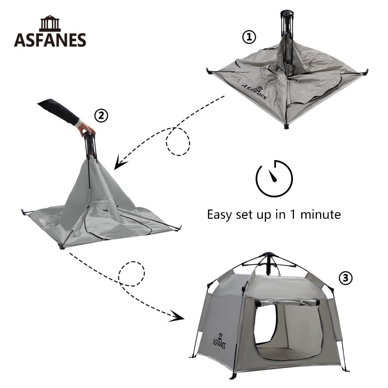 ASFANES Outdoor Pet Automatic Camping Tent, Pop up Cave Bed for Indoor Cats and Small Dogs, Portable Cat House Dog House, Grey. (No Ventilation mesh, Door Must be Left Open for use) - style: Grey