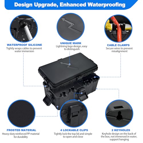 Hrensaw Medium Outdoor Electrical Box(10.6x5.5x4.5inch),IP54 Waterproof Extension Cord Cover w/6 Cable Entry,Weatherproof Connection Box Protect Power Strip,Timer,Plug,Holiday Lights,Black - color: Black, size: Medium