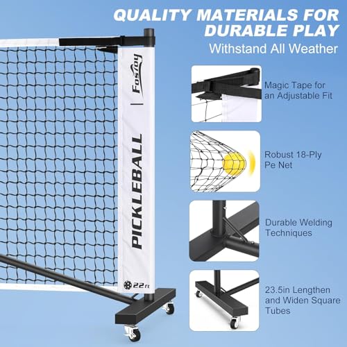 Pickleball Net Set with 4 Fiberglass Paddles, Portable Pickleball Set with 4 Fiberglass Paddles, 6 Balls & Carry Bag, Easy Setup for Driveway, Garage, Kids & Adults - style: 22ft Net With 4 Fiberglass Paddles