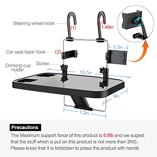 Foldable Car Seat Back Portable Tray with Phone Mount for Food Dining Drink and Laptop, Hanging Car Steering Wheel Tray(Upgrade) - size: Upgraded - Single