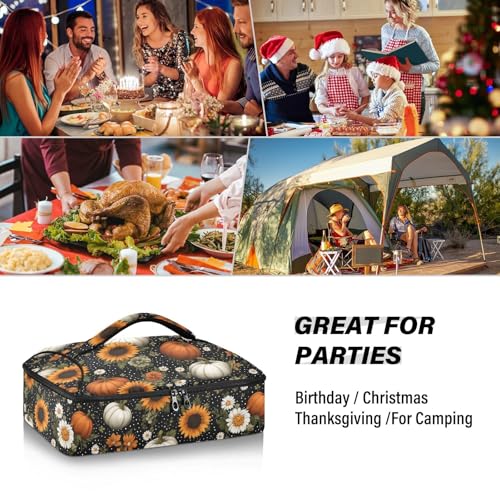 Casserole Carriers for Hot or Cold Food Reusable Casserole Dish Carrier Insulated Thermal Large Capacity Durable Perfect for Party Camping Family Gatherings Yellow Fish - color: Black Dotty Pumpkins Sunflowers Daisy