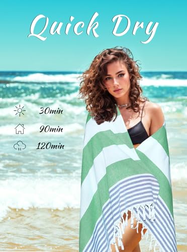 cabanana Turkish Beach Towel Oversized - 40"x70" Quick Dry Sand Free Thin Beach Towels for Adults,Extra Large Cotton Lightweigh Travel Towel for Beach Accessories (Turquoise Navy) - color: Z Turquoise Navy