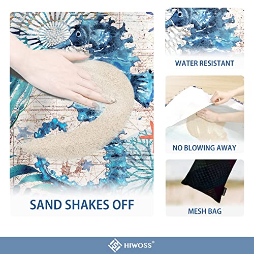 Beach Blanket Waterproof Sandproof Oversized 95”x 80”,Sand Free Beach Mat with Corner Pockets,Portable Mesh Bag for Beach Festival,Picnic,Travel and Outdoor Camping (Seahorse) - color: Seahorse