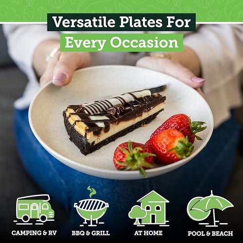 Grow Forward Premium Wheat Straw Plates - 8 Inch Reusable Hard Plastic Dinner Plates Set of 8 - Unbreakable Microwave Safe Plates for Dessert, Camping, RV, Outdoors, Patio, Kitchen Dishes - Sahara - color: Sahara Beige, size: 8 inch