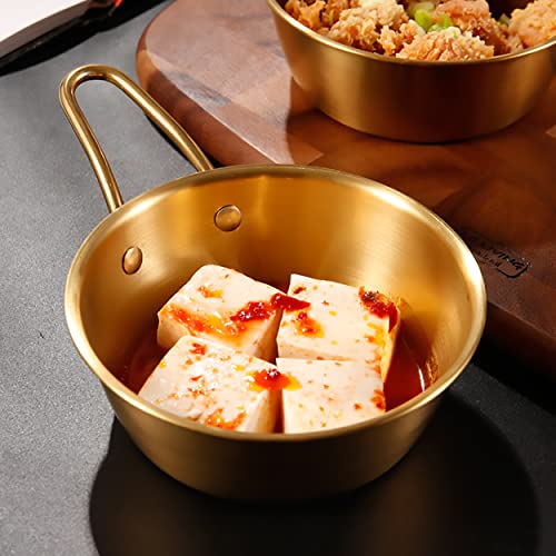 2Pcs Makgeolli Bowls, 304 Stainless Steel Korean Traditional Bowls Round Rice Bowl Wine Cup with Handle, Hiking Soup Dish Food Bowl Camp Cup (Small: 6.5oz, 3.9inch, Gold) - color: Gold, size: Small: 6.5oz, 3.9inch