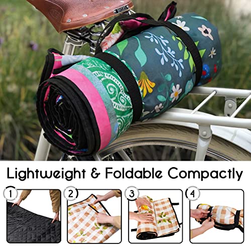 Picnic Blankets Waterproof Foldable Extra Large,80"x 60" Outdoor Beach Blanket Waterproof Sandproof,3-Layer Lightweight Handy Mat Tote Picnic Camping Rugs for Outside Your Rv(Boho Flowers) - color: Flower1, size: 5' X 6'8" (Rectangular)