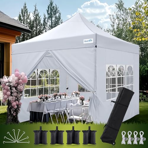 Quictent 10x10 Heavy Duty Pop Up Canopy Tent with Sidewalls, Hexagonal Legs- Commercial Instant Shelter with 3-Year Frame Warranty, 800D Waterproof Oxford Fabric for Weddings, Events, Outdoor Markets - color: White, size: 10x10ft