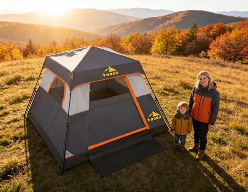3/4 Person Camping Tent with 1 Door, 4 Windows, and Upgraded Ventilation– Instant Setup, Waterproof, 8'x 8'x 67''Oxford Fabric Floor Pop Up in 60 Seconds Includes Rainfly and Backpack - color: 4 Person -Grey