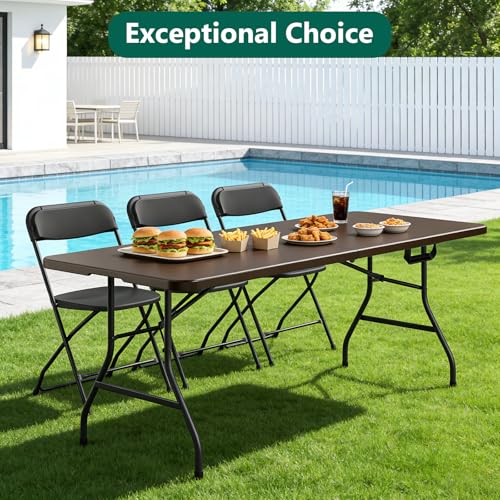 Folding Table 6FT Heavy Duty Plastic Table with Handle, Foldable&Portable, Fold-in-Half Utility Tables for Outdoor, Dining, Wedding, Events, Indoor, Picnic, Camping, Party,Brown - color: Brown, size: 6FT