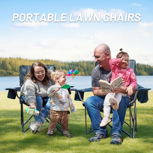 Timber Ridge Oversized Folding Camping Chair for Adults, Support 550 LBS Heavy Duty Chairs with Cup Holder Side Pocket for Camping, Lawn, Picnic, 2 Pack(Navy) - color: Navy-2 Pack