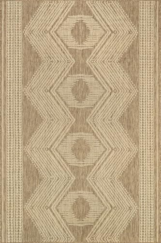 Nuloom Ranya Light Brown/Ivory, 4' Square, Tribal Geometric, Soft and Cozy, High Traffic, Stain Resistant, Easy Clean, Durable Area Rug for Indoor/Outdoor Patio, Deck, Porch, Garden, Courtyard - color: Light Brown, size: 4' x 4' (Square)